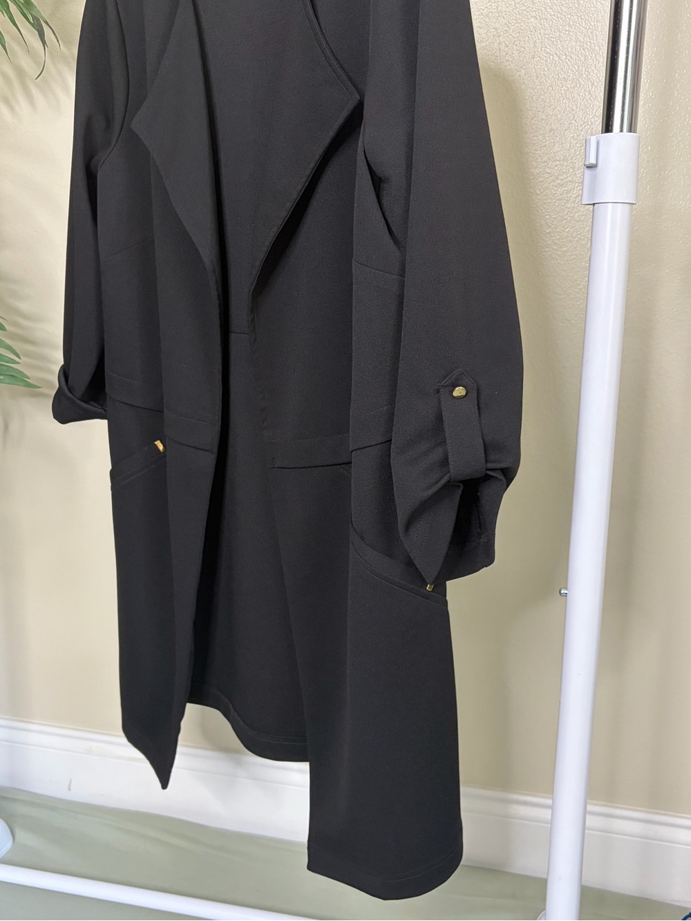 Black Open Front Blazer Cardigan SOHO Large Waterfall Drape Work Office Jacket - Picture 6 of 9